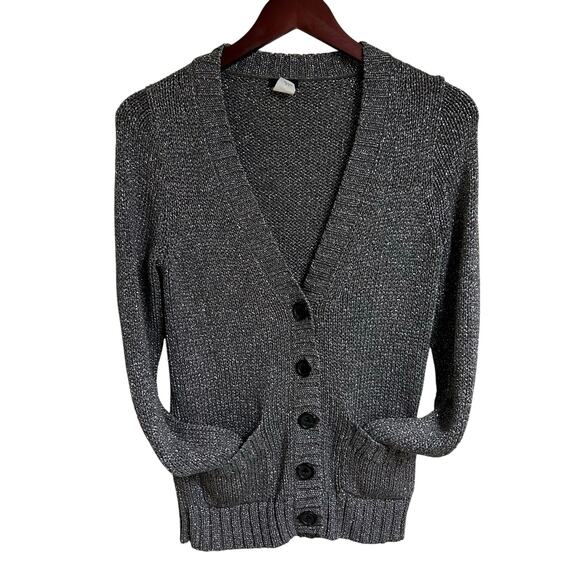 J Crew Metallic Silver Button Down Cardigan Small Holiday Christmas New Years - Picture 1 of 9